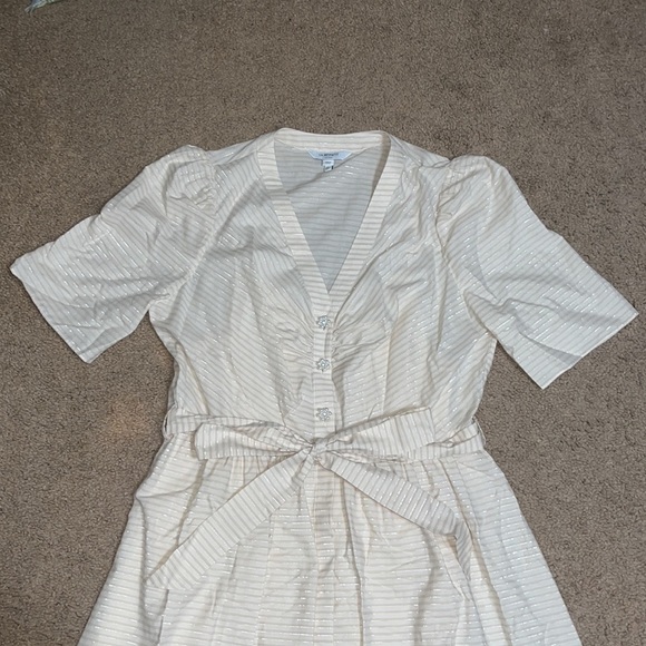 LK Bennett Hendrick Beige and Silver Stripe Cotton Dress 12 - Picture 6 of 14